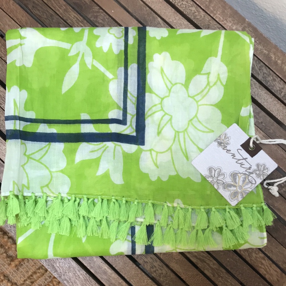 Floral Print Cotton Scarf, Green